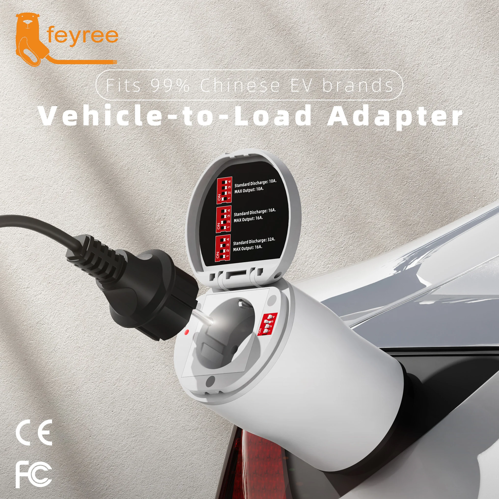Transform your EV into a power source. This Vehicle-to-Load (V2L) adapter lets you use your electric car to power external devices. It's certified with CE and FC for safety and fits 99% of Chinese EV brands, making it a versatile and reliable choice.