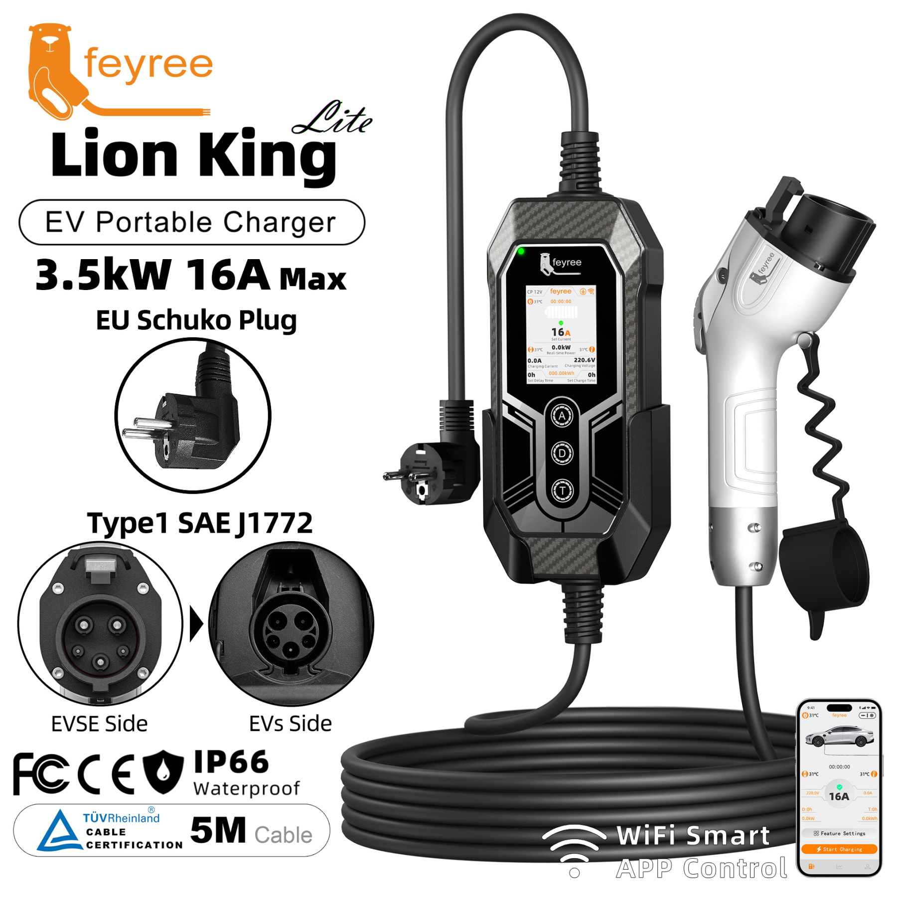 3.5kW Type 1 EV Charger Smart APP Control