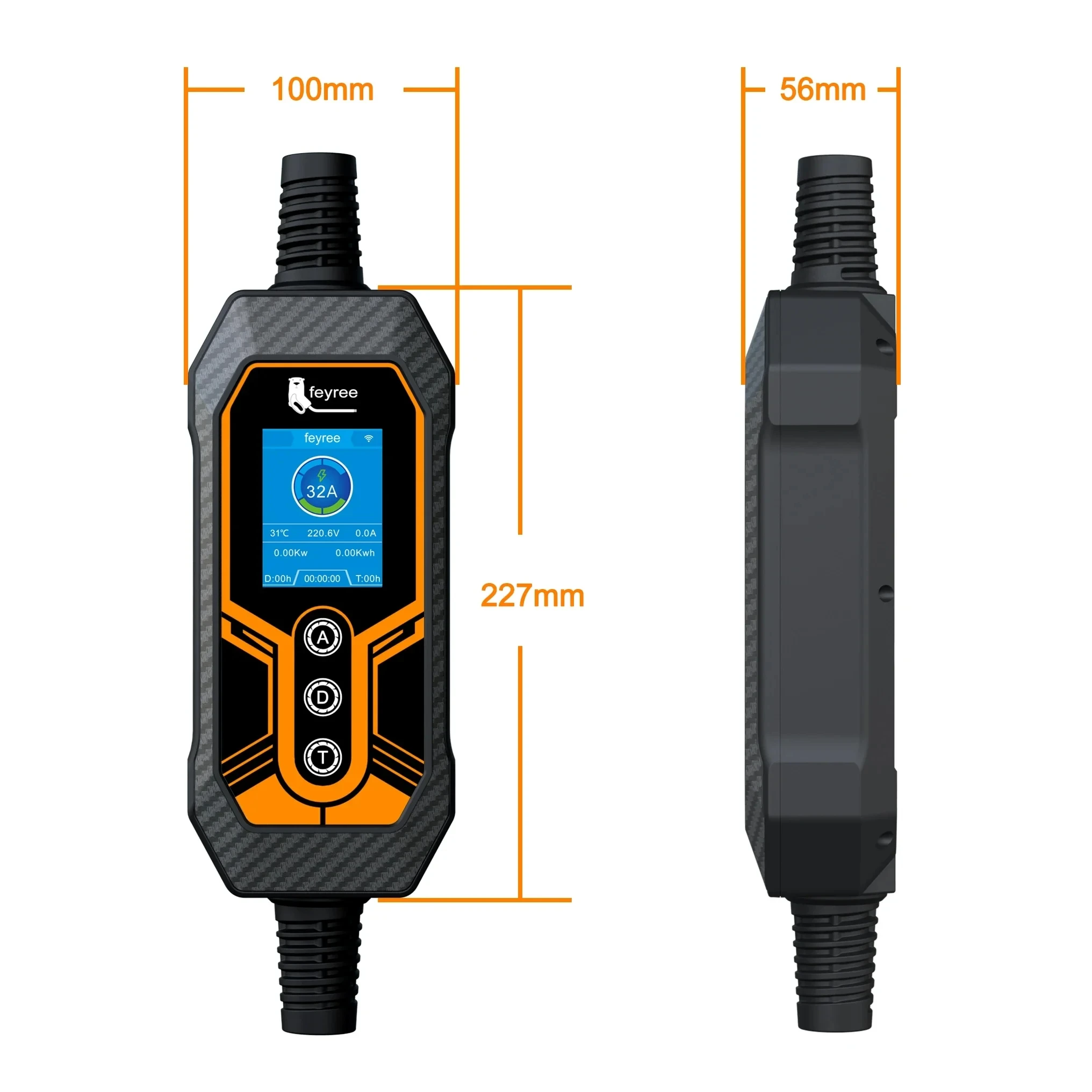 Portable Type 2 11kW 16A 3-Phase EV charger with adjustable current, ensuring fast and versatile charging for most EVs.