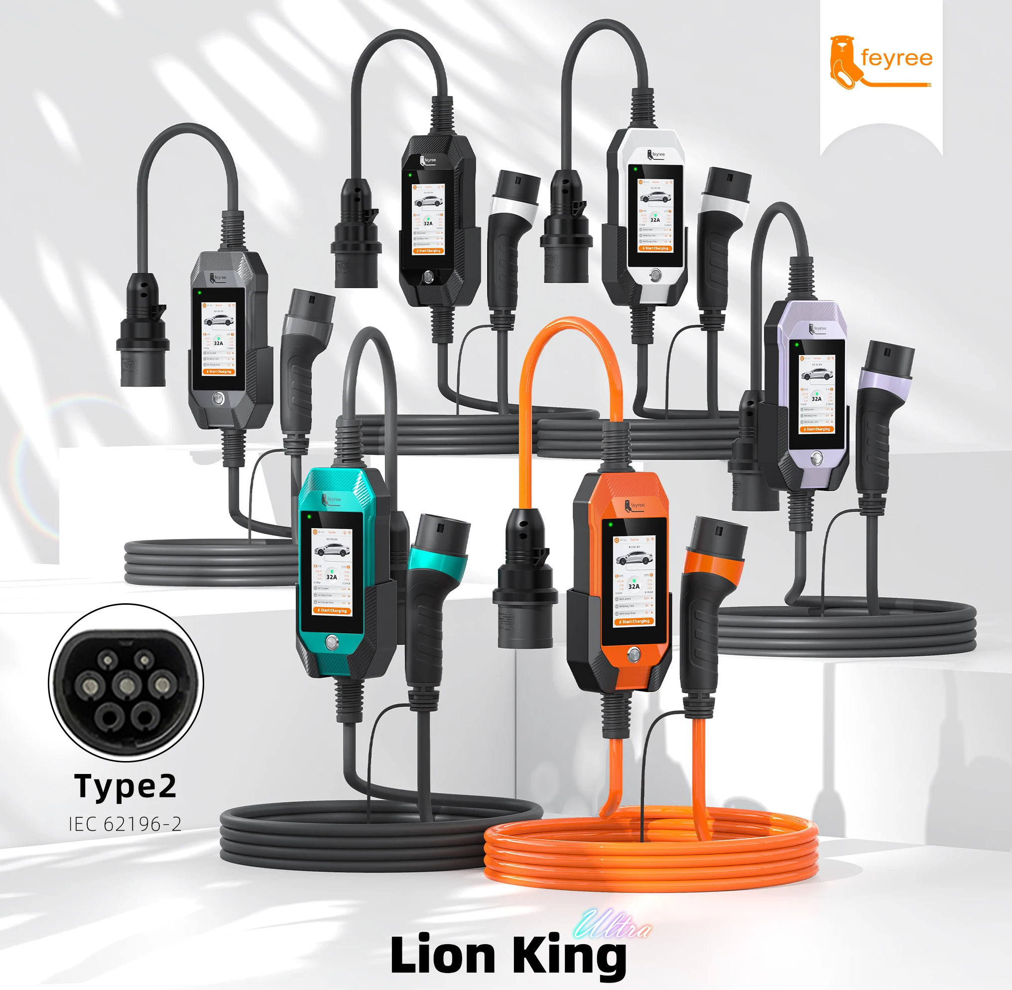 feyree 4.3 Inch 7kW Touch Screen Type2 Portable Charger 