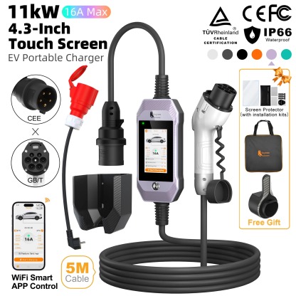 feyree EV Charger GB/T 11kW 16A 3P Car Charger 4.3inch TouchScreen Smart WIFI APP Control EVSE Charging Box with 6 Colors Option