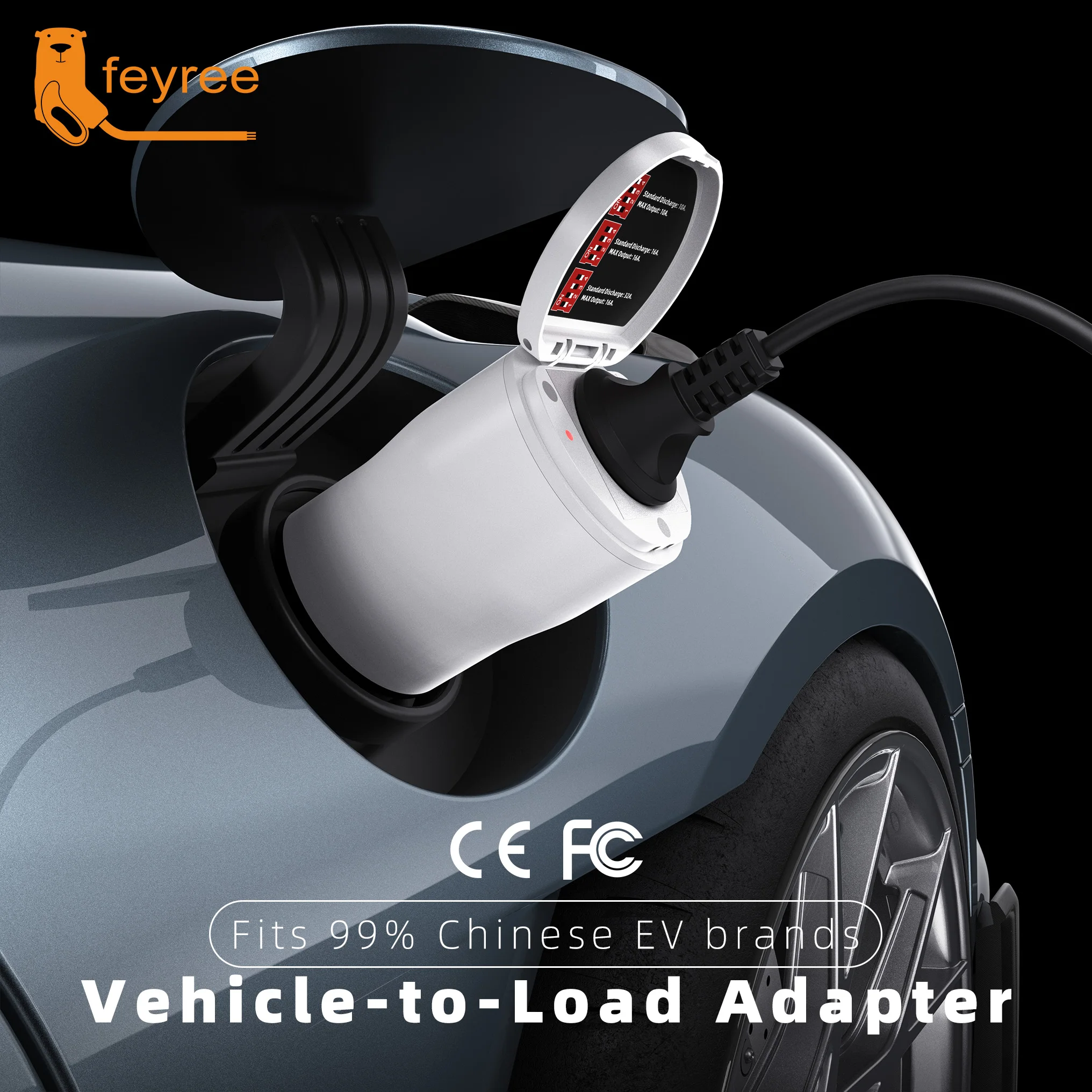 Your car is now a power source. This smart EV charger comes with a Vehicle-to-Load (V2L) adapter, transforming your electric car into a mobile power station. Certified with CE and FC, it provides a reliable and safe way to use your vehicle's battery, fitting 99% of Chinese EV brands.