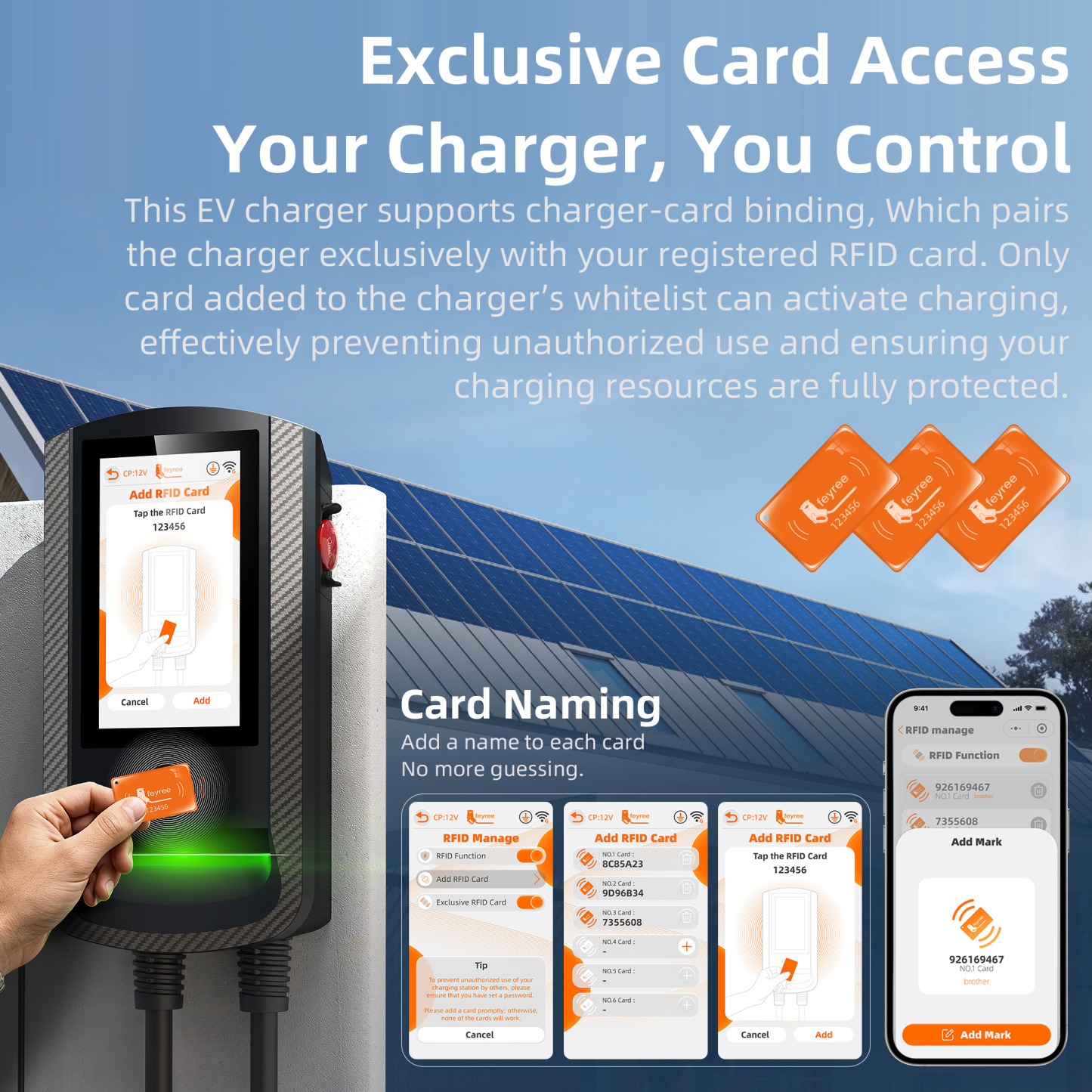 feyree Type1 7.6kW EV Wallbox 7Inch Touch Screen APP Control 9.6kW OTA Charge Log PV Solar Dynamic Load Balancing 12kW EVCharger