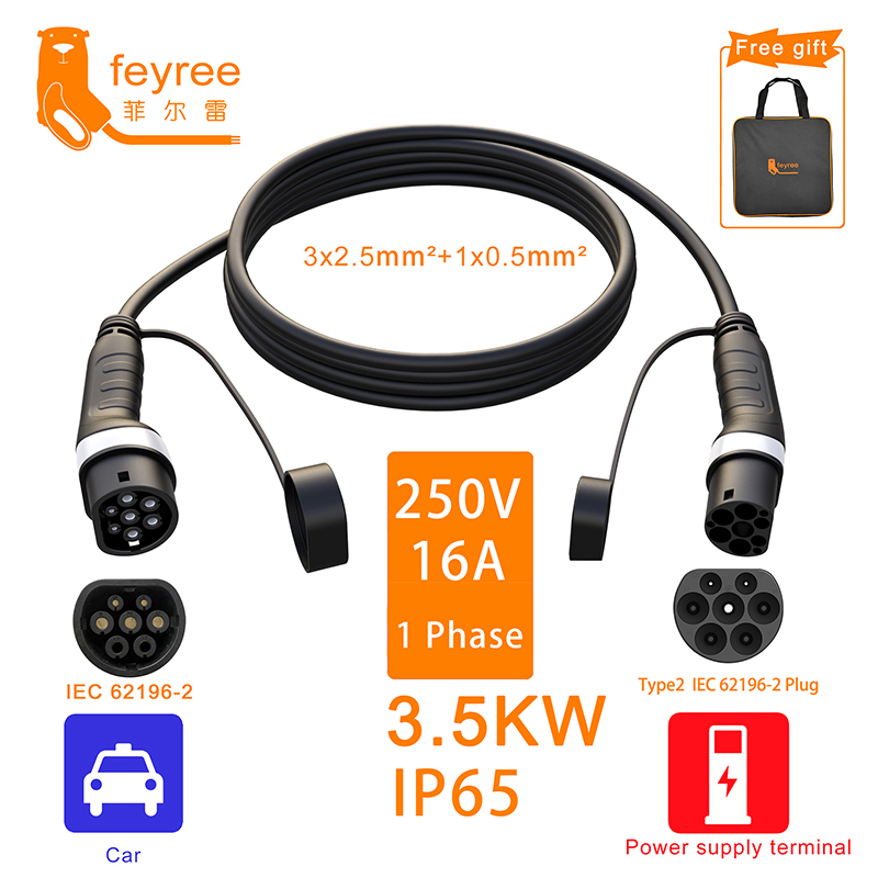 feyree EV Charger Type2 Charging Cable Female to Male Plug 32A 7KW 1Phase16A 11KW 3Phase 22KW Charger Station for Electric Car-feyree