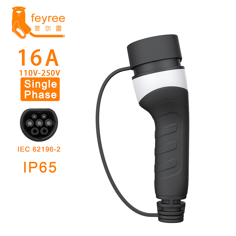 32A Three-Phase Type 2 EV plug for 22kW fast charging, guaranteeing 50,000-cycle durability and IP65 weather safety.