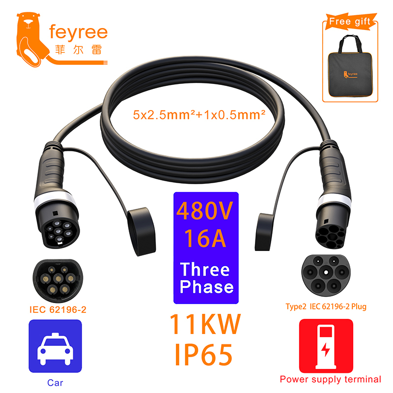 feyree EV Charger Type2 Charging Cable Female to Male Plug 32A 7KW 1Phase16A 11KW 3Phase 22KW Charger Station for Electric Car-feyree