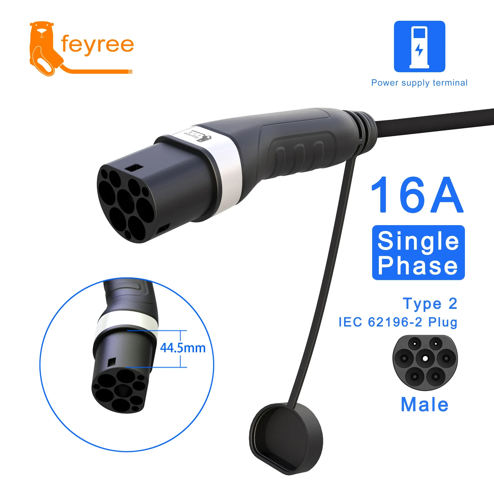 Reliable 16A Single Phase Type 2 Male EV plug (IEC 62196-2) for safely connecting electric vehicles to charging stations.