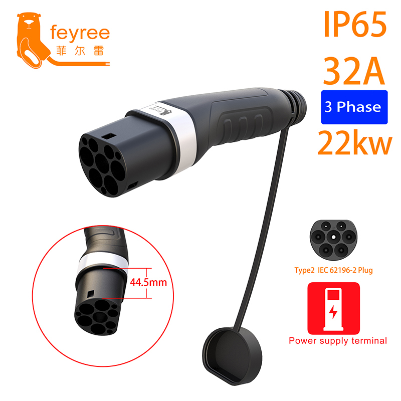 feyree EV Charger Type2 Male Plug for Power Supply Side 16A 32A 1 Phase IEC62196-2 Adapter 11KW 22KW Three Phase Electric Car-feyree