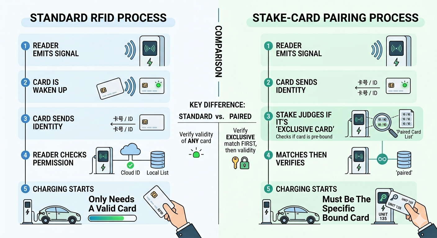 RFID vs charger-card matching comparison diagram