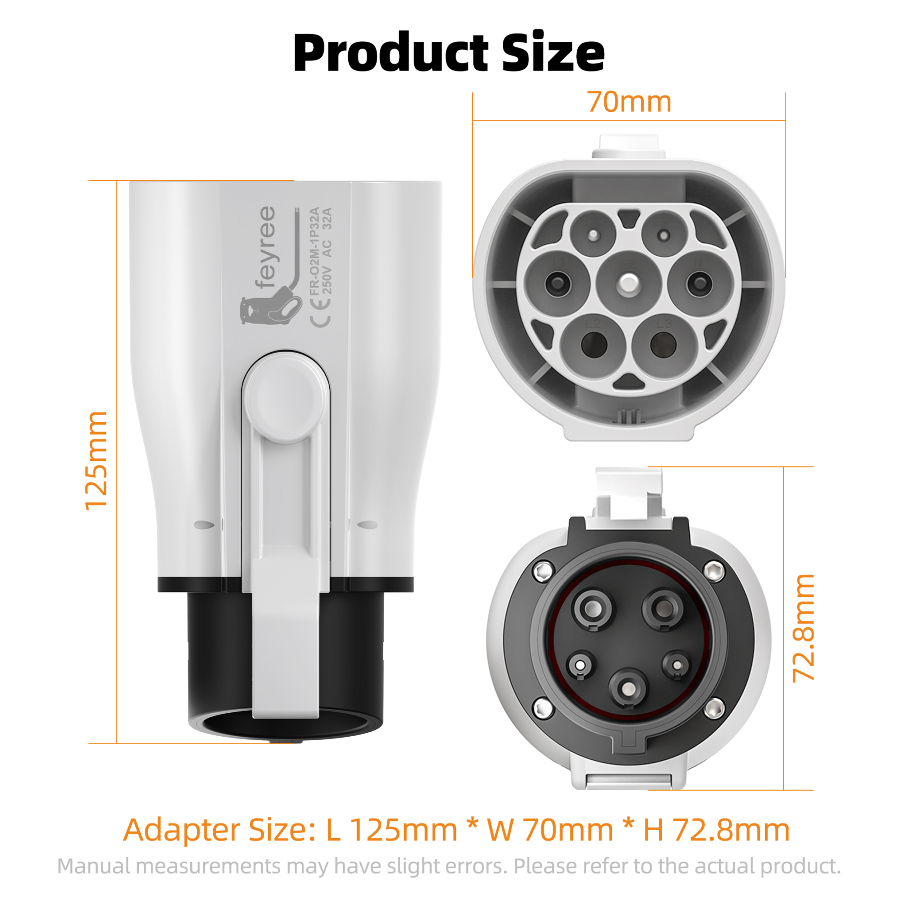 Feyree EV Charger Adapter Type2 to Type1 32A 1Phase 3.5KW 7KW