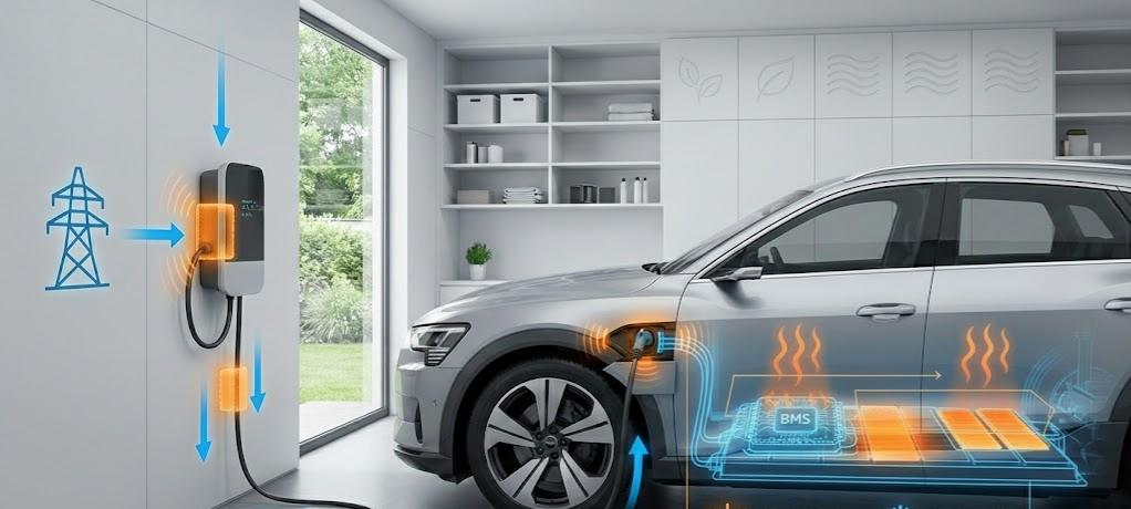 
Smart wallbox EV charger with temperature control for safe, fast home charging of electric SUVs via Type 2 cable.