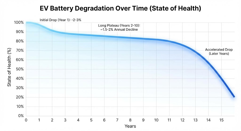 Cross-section illustration of a lithium-ion battery cell showing the anode, cathode, and separator, highlighting SEI layer formation and lithium dendrite spikes caused by fast charging.