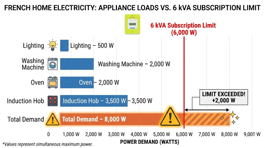 Infographic showing dynamic power management between home appliances and a smart EV charger.
