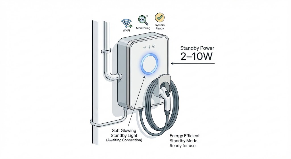 Smart Wi-Fi EV wallbox charger with low 2-10W standby power, providing energy-efficient and reliable home charging monitoring.