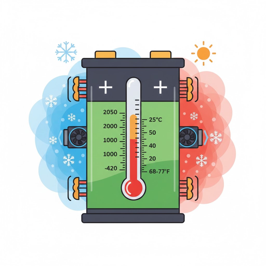 All-weather EV battery charger with temperature monitoring display, ensuring safe and reliable charging during extreme heat or cold.