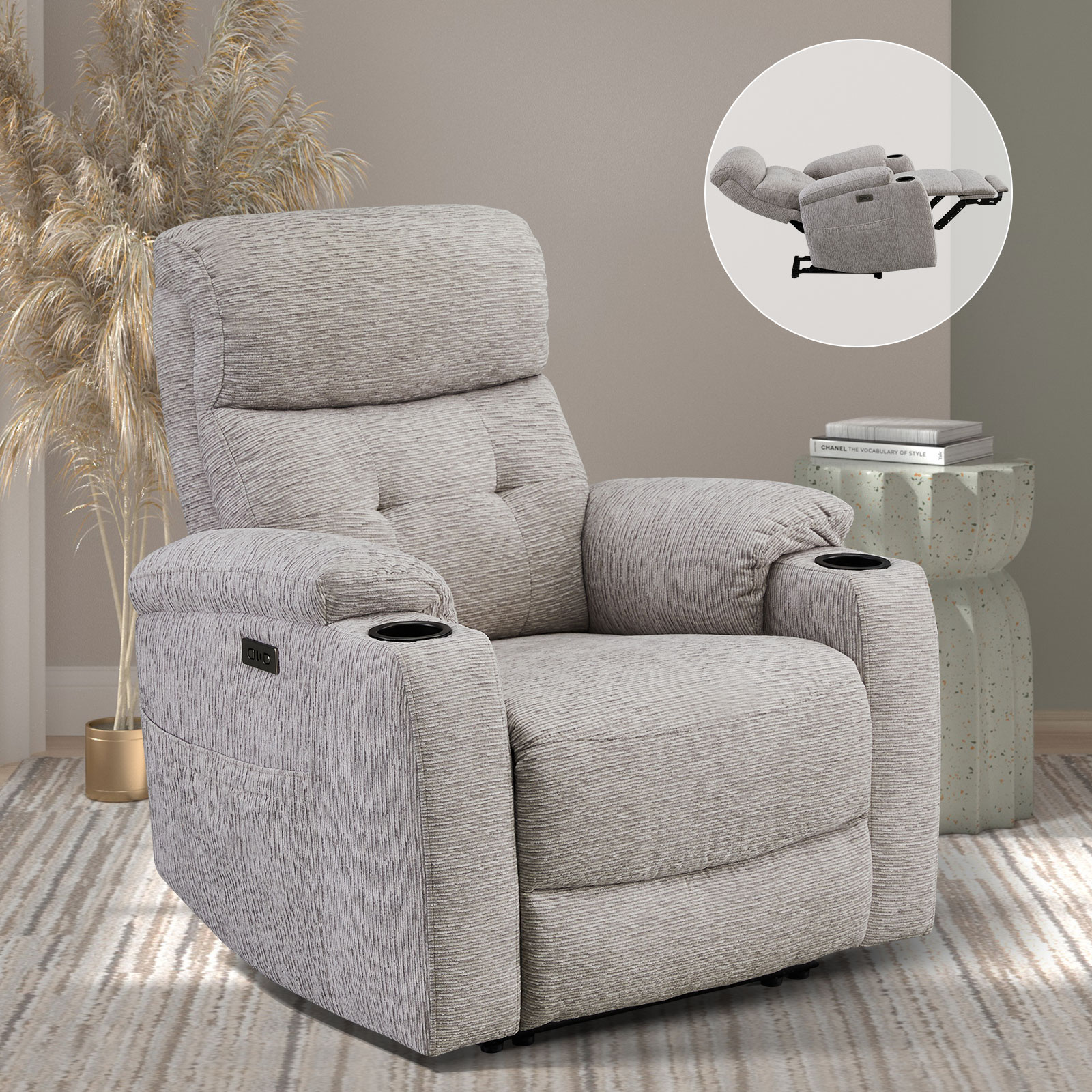 CHEERS Electric Fabric Zero Gravity Recliner Chair with USB C and USB Port Charging for Living Room