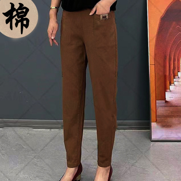 女士松緊腰棉麻哈倫褲