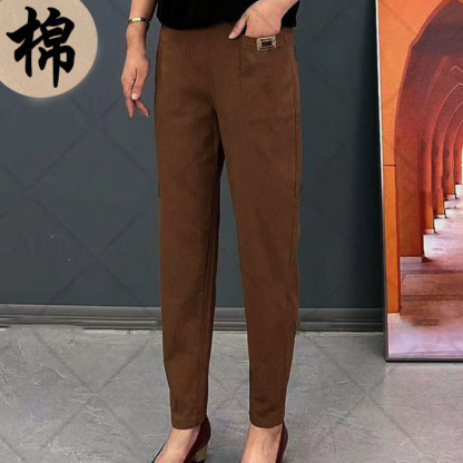 女士松緊腰棉麻哈倫褲