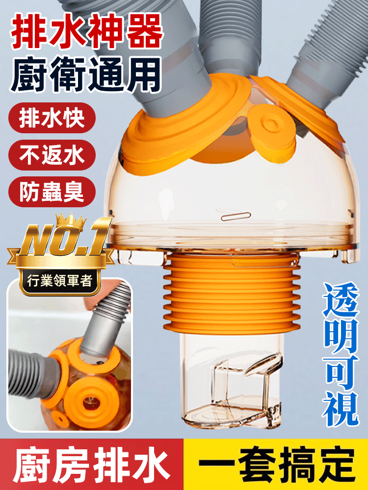 防臭防溢水專用三頭通地漏接頭