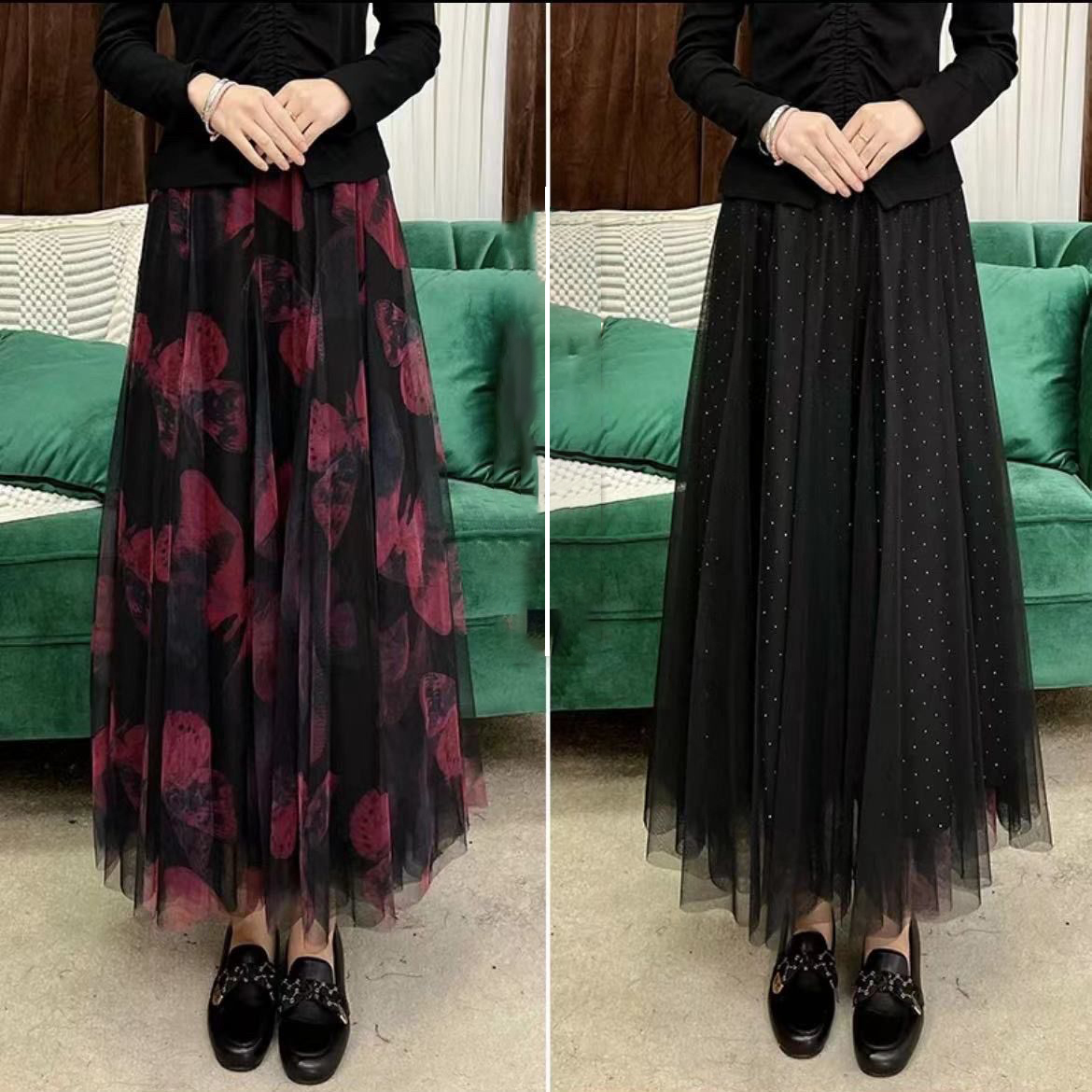 裙子兩穿高腰網紗氣質仙女裙