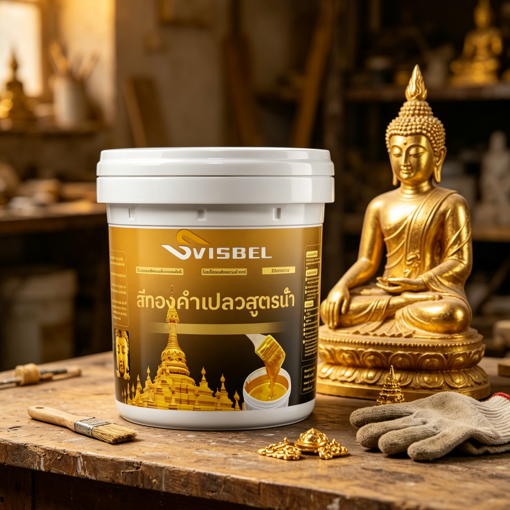สีทองคำเปลวสูตรน้ำ – เงางามเหมือนทองจริง กันน้ำ ทนทาน ทาได้หลายพื้นผิว