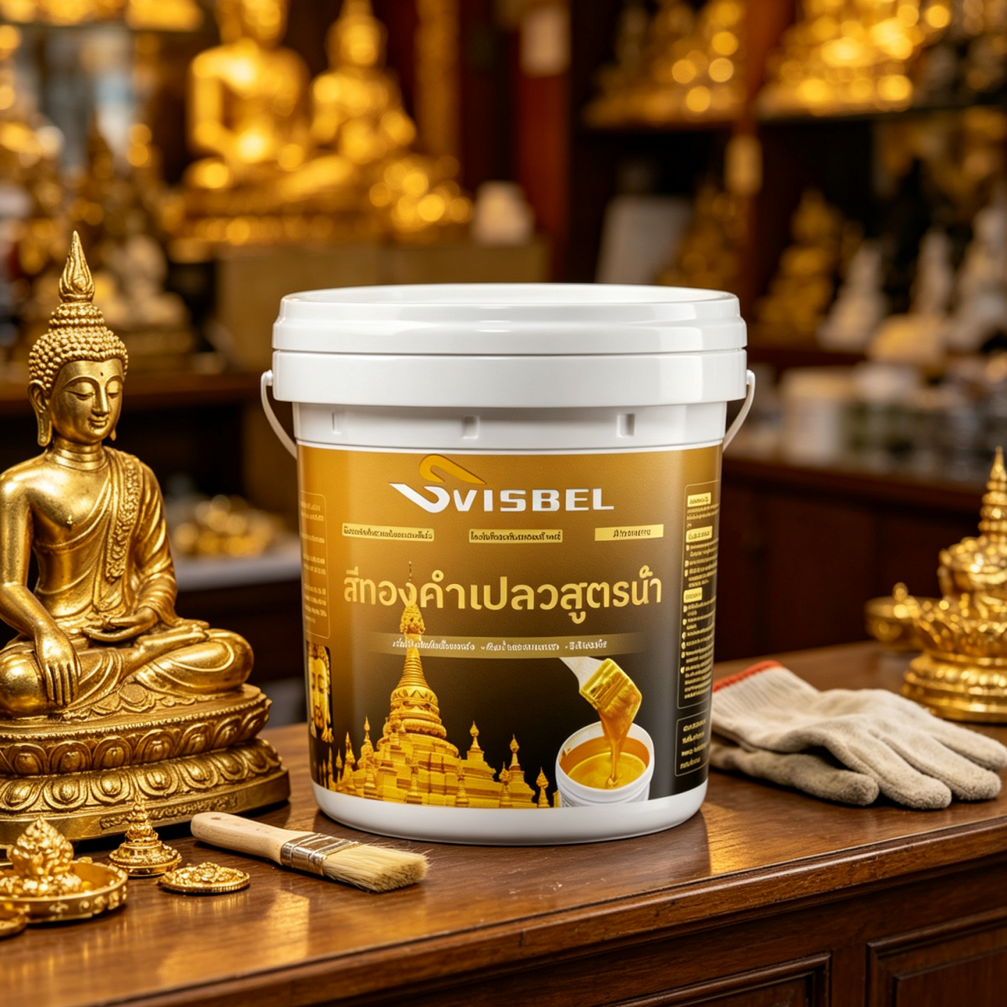 สีทองคำเปลวสูตรน้ำ – เงางามเหมือนทองจริง กันน้ำ ทนทาน ทาได้หลายพื้นผิว