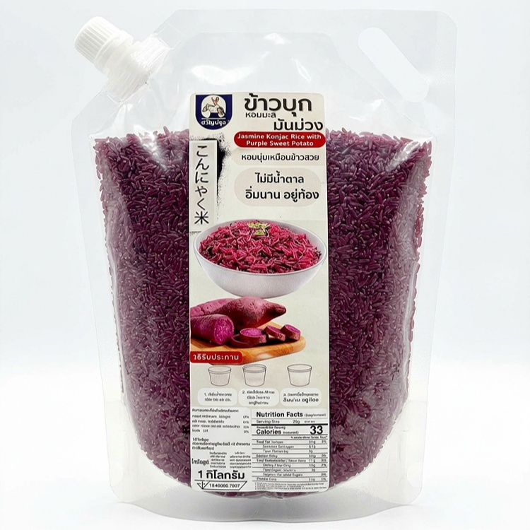 ข้าวบุกผสมงาดำ บรรจุสุญญากาศ | แคลอรี่ต่ำเพียง 33 kcal | นุ่มหนึบ อร่อย อิ่มนาน เหมาะสำหรับคนคุมน้ำหนักและรักสุขภาพ