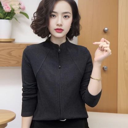 氣質顯瘦百搭女士拉鍊打底衫
