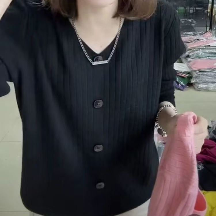 遮肉顯瘦寬鬆紐扣領針織衫