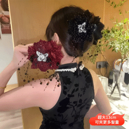 百搭氣質亮絲花朵蝴蝶流蘇抓夾