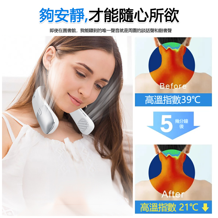 【十秒止汗】無葉100檔掛脖風扇