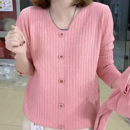 遮肉顯瘦寬鬆紐扣領針織衫