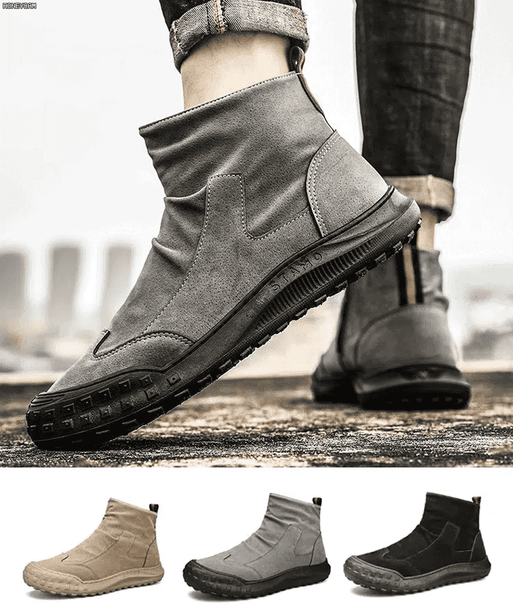 【零下10度鎖溫不凍腳】休閒男士高筒工裝鞋，真皮布料，防滑橡膠大底，防水透氣也顯瘦