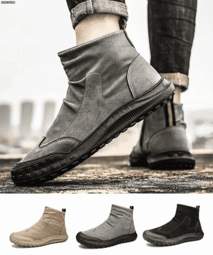 【零下10度鎖溫不凍腳】休閒男士高筒工裝鞋，真皮布料，防滑橡膠大底，防水透氣也顯瘦