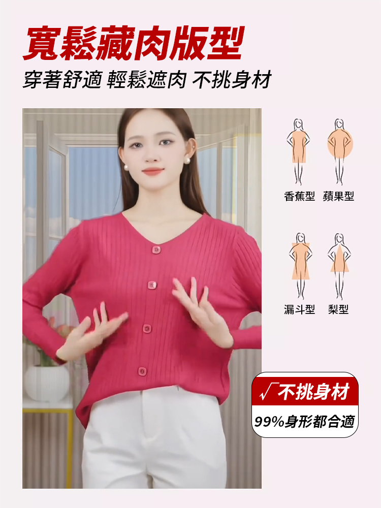 遮肉顯瘦寬鬆紐扣領針織衫