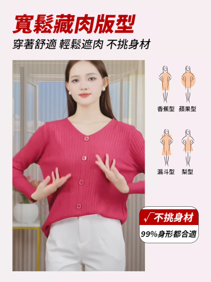 遮肉顯瘦寬鬆紐扣領針織衫