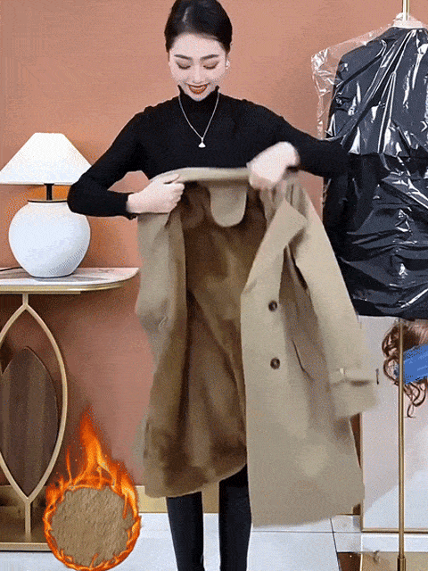 【顯瘦保暖】時尚收腰羊絨風衣