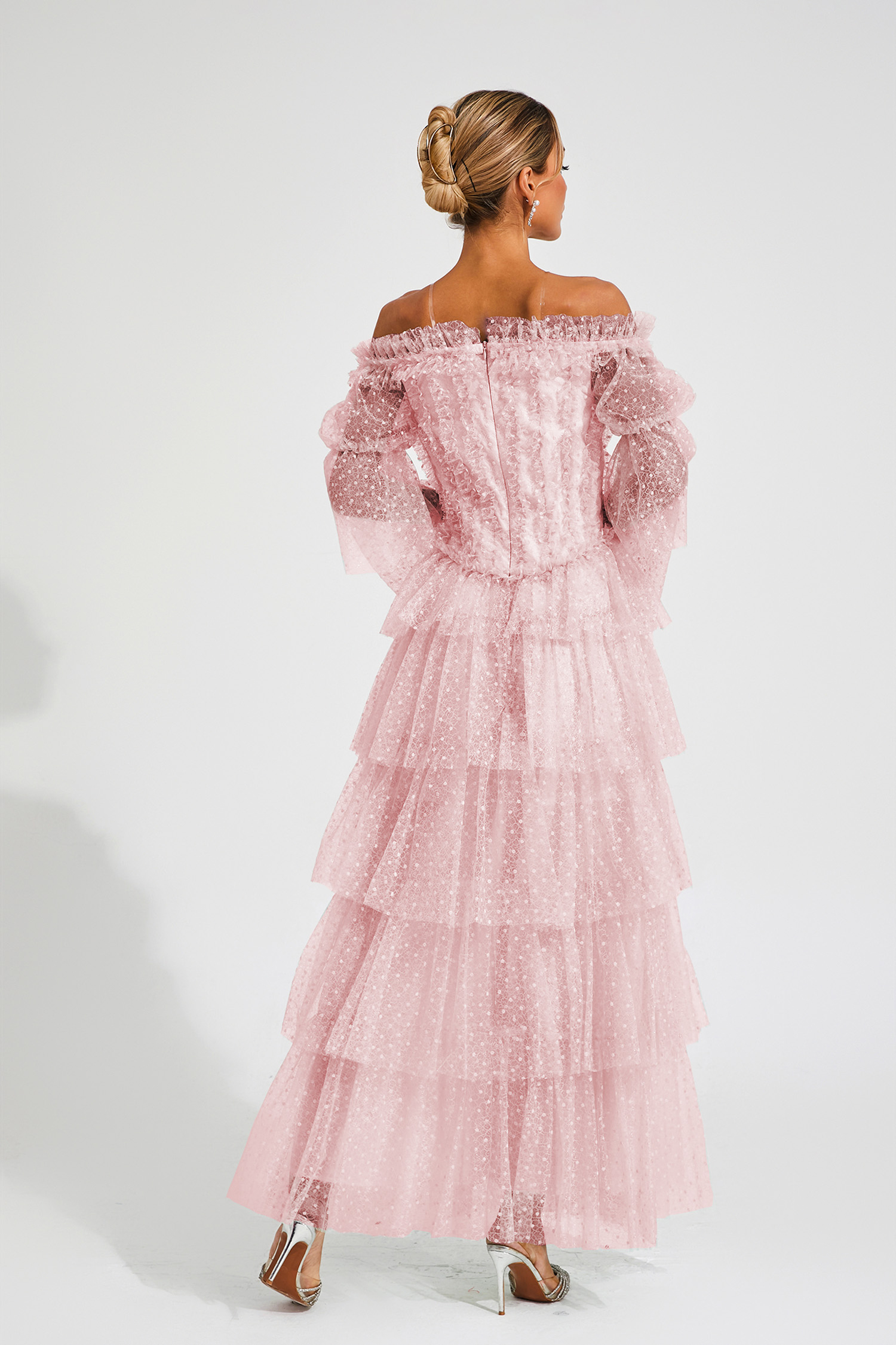 Joule Pink Mesh Tiered Dress