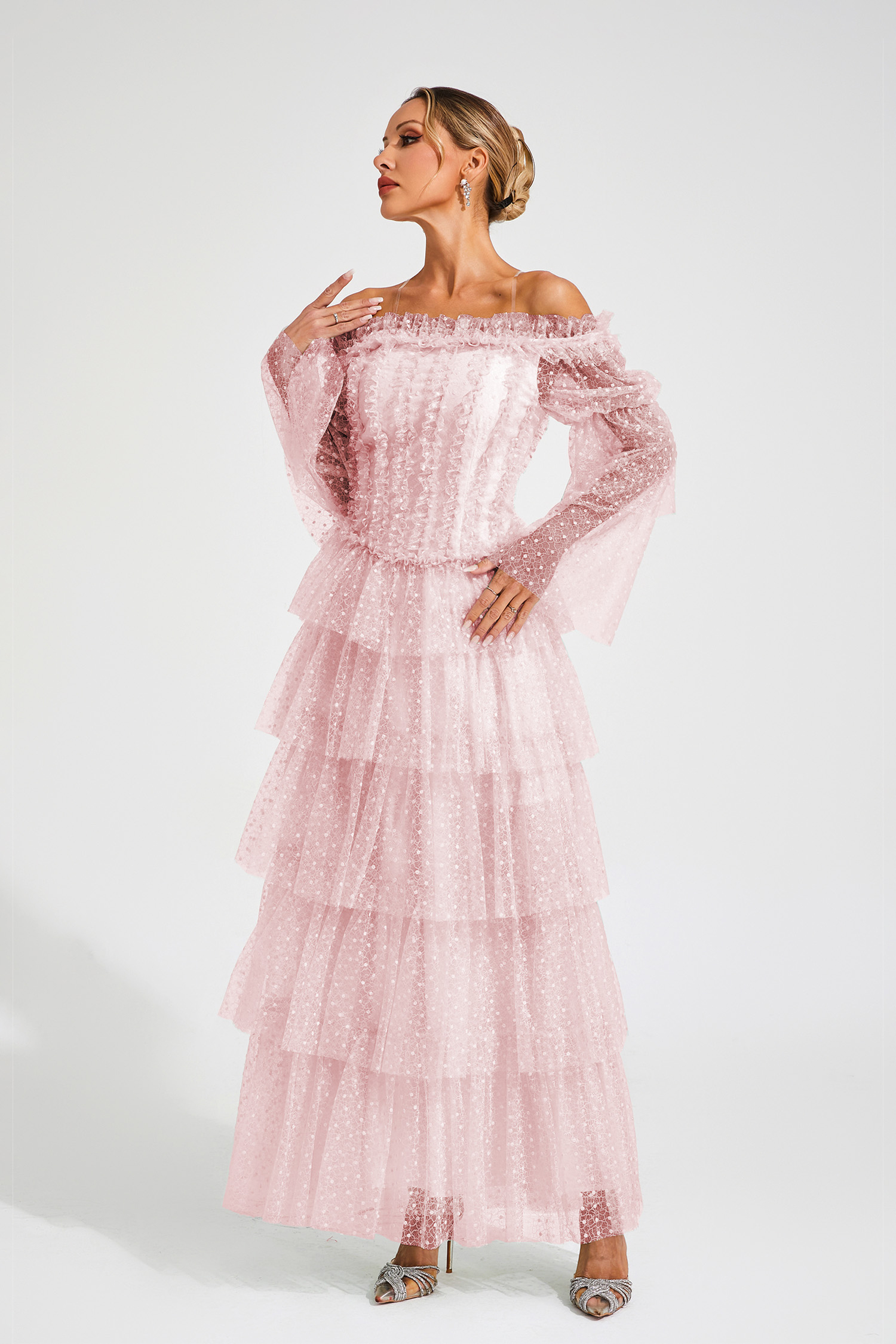 Joule Pink Mesh Tiered Dress