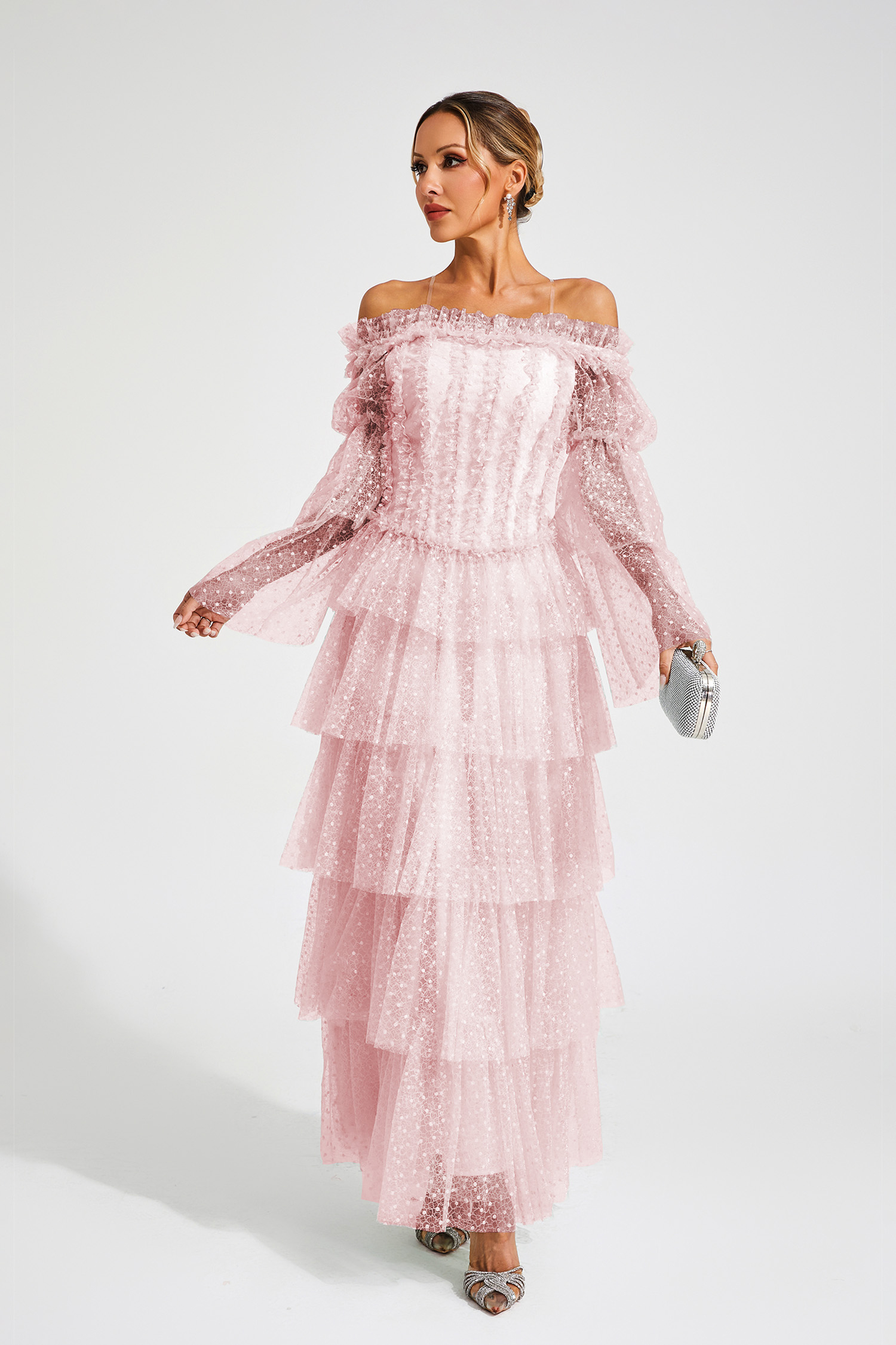 Joule Pink Mesh Tiered Dress