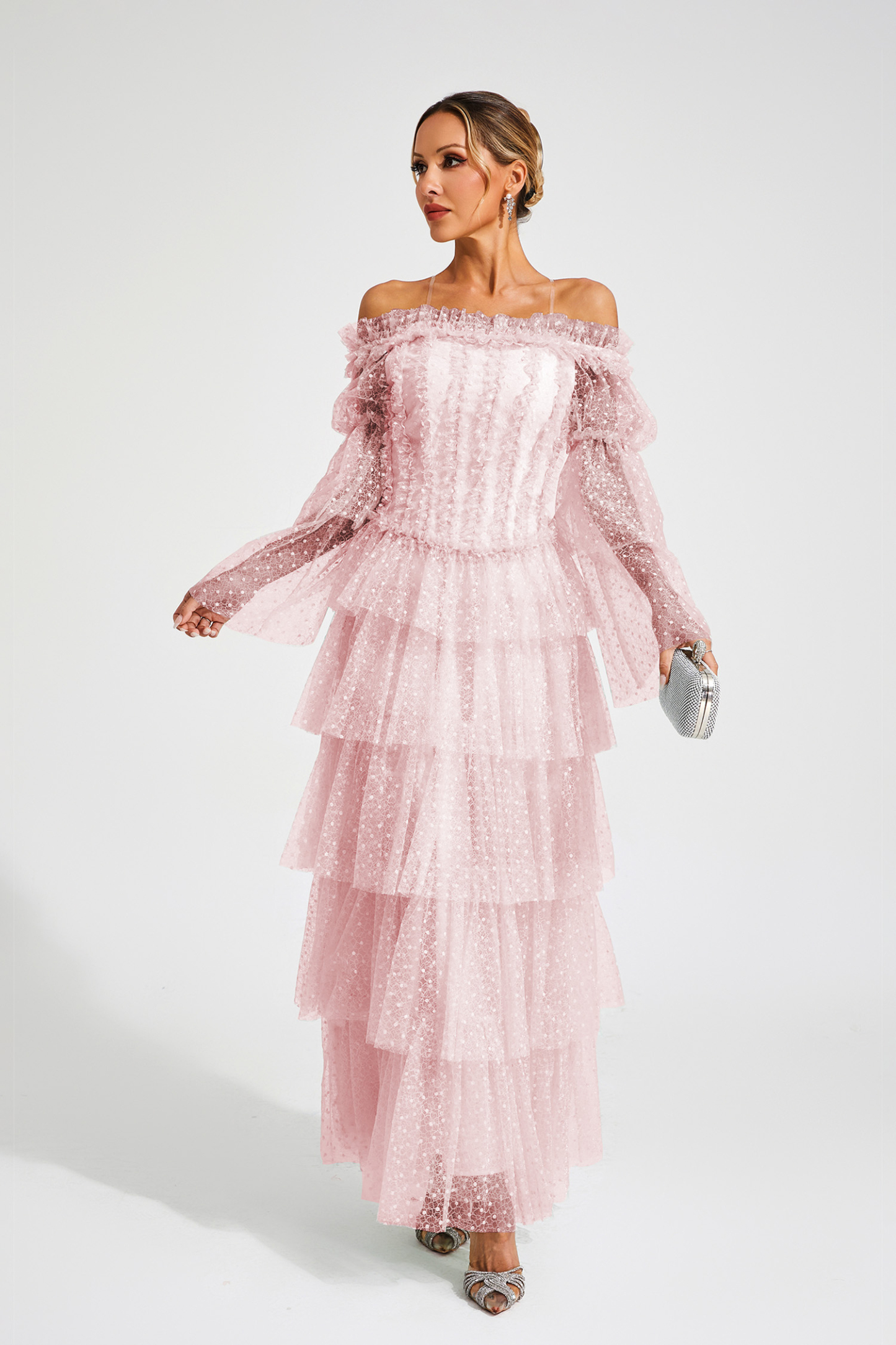 Joule Pink Mesh Tiered Dress