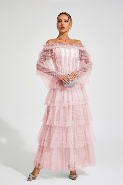 Joule Pink Mesh Tiered Dress