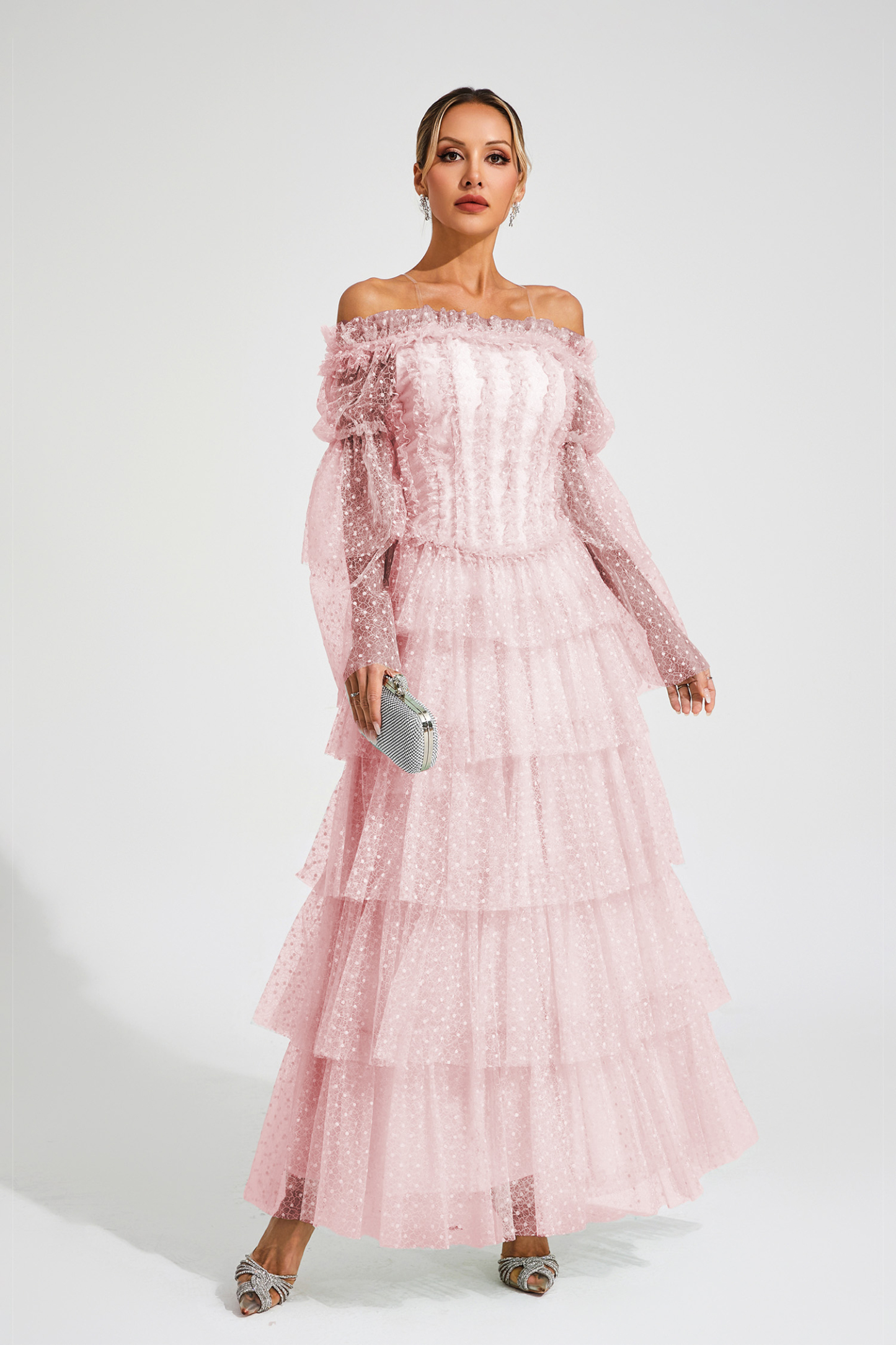 Joule Pink Mesh Tiered Dress