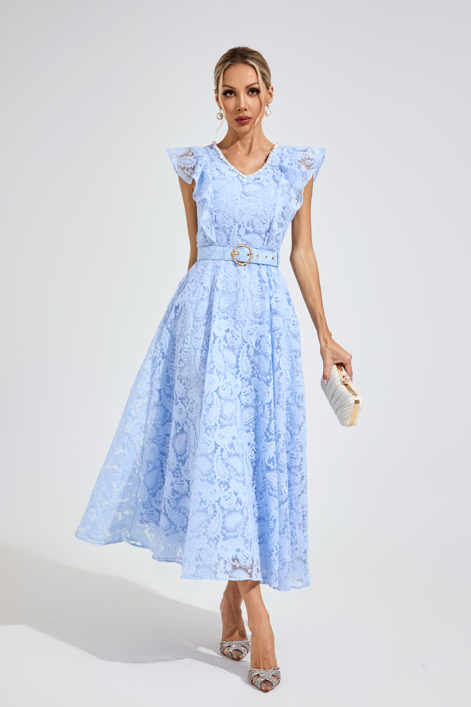 Greene Sapphire Blue Wrap Midi Dress