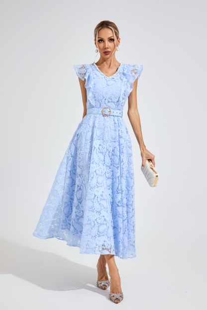 Greene Sapphire Blue Wrap Midi Dress