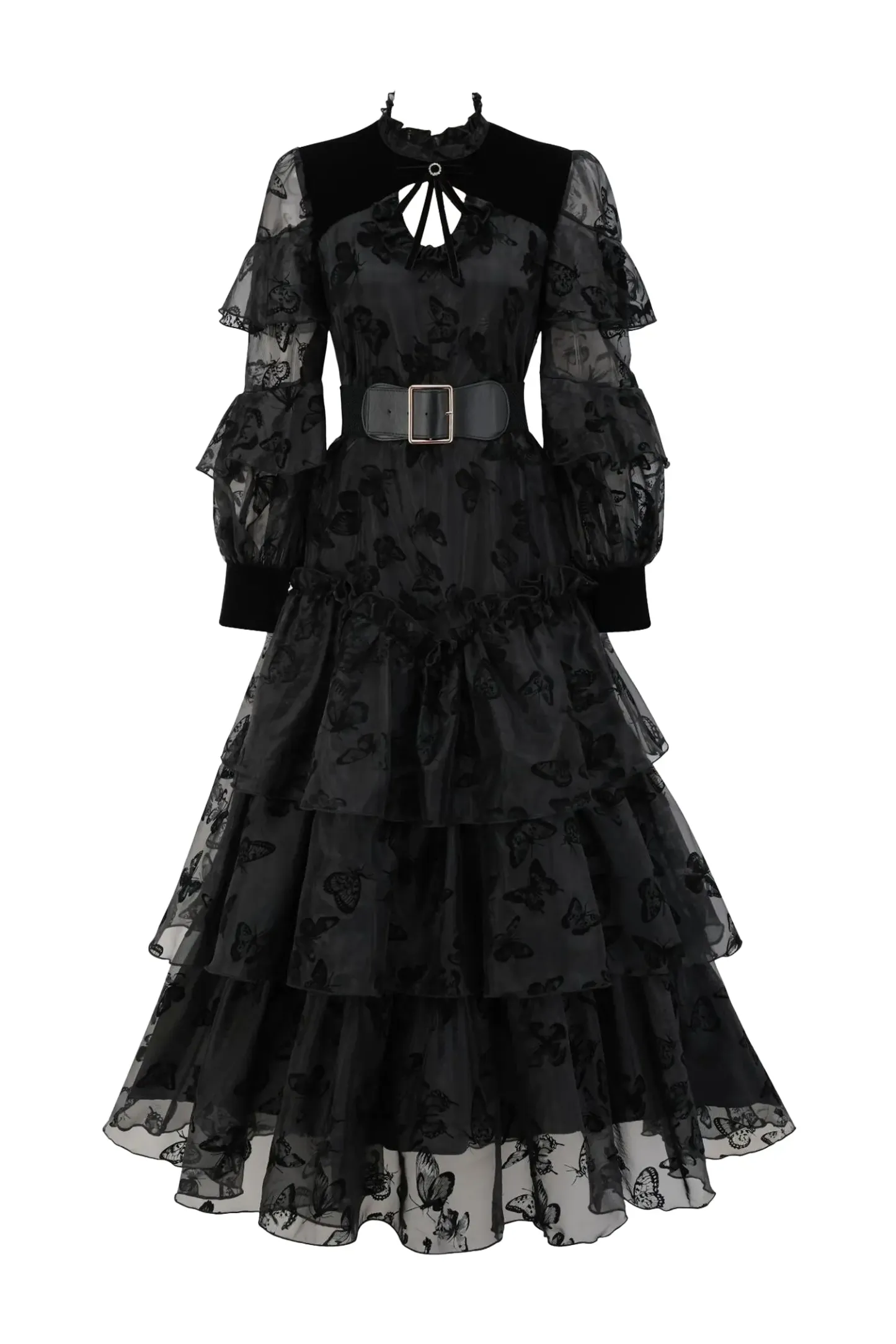 Willard Black Belted Mesh Dress