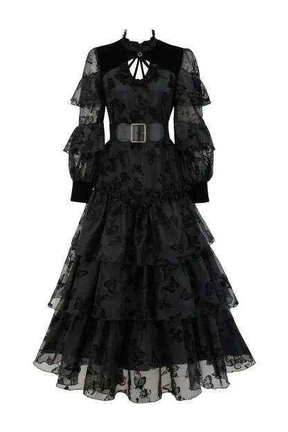 Willard Black Belted Mesh Dress