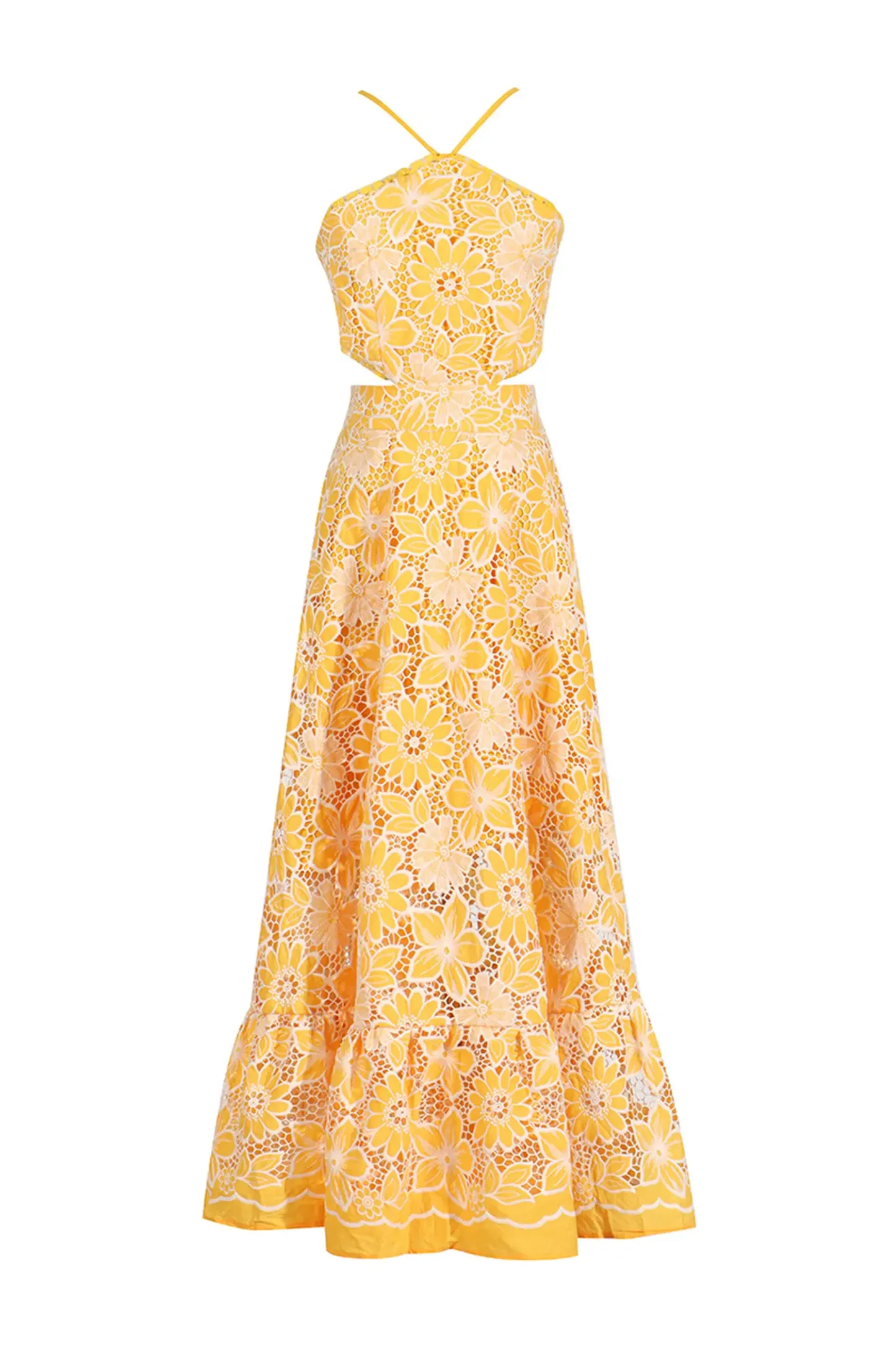 Valentine Yellow Cut Out Halter Dress