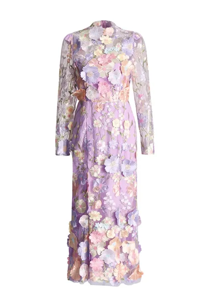 Priestley Purple Flower Embroidered Dress