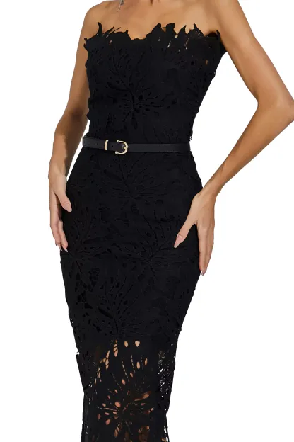 Clemens Black Floral Lace Midi Dress
